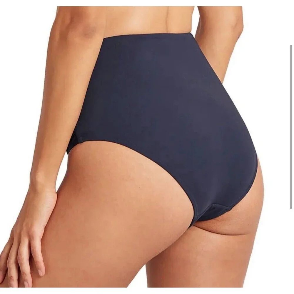 Sea Level Swim Gathered Side High Waisted Bikini Bottom In Navy Sz 16 New